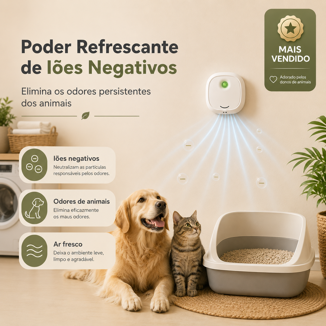 Eliminador Inteligente e Silencioso de Odores de Animais de Estimação