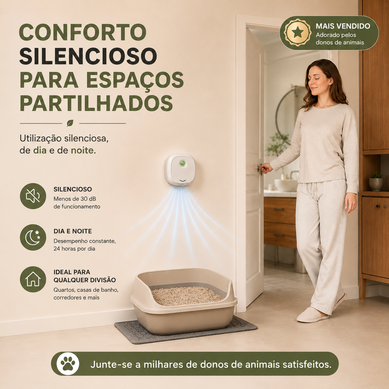 Eliminador Inteligente e Silencioso de Odores de Animais de Estimação