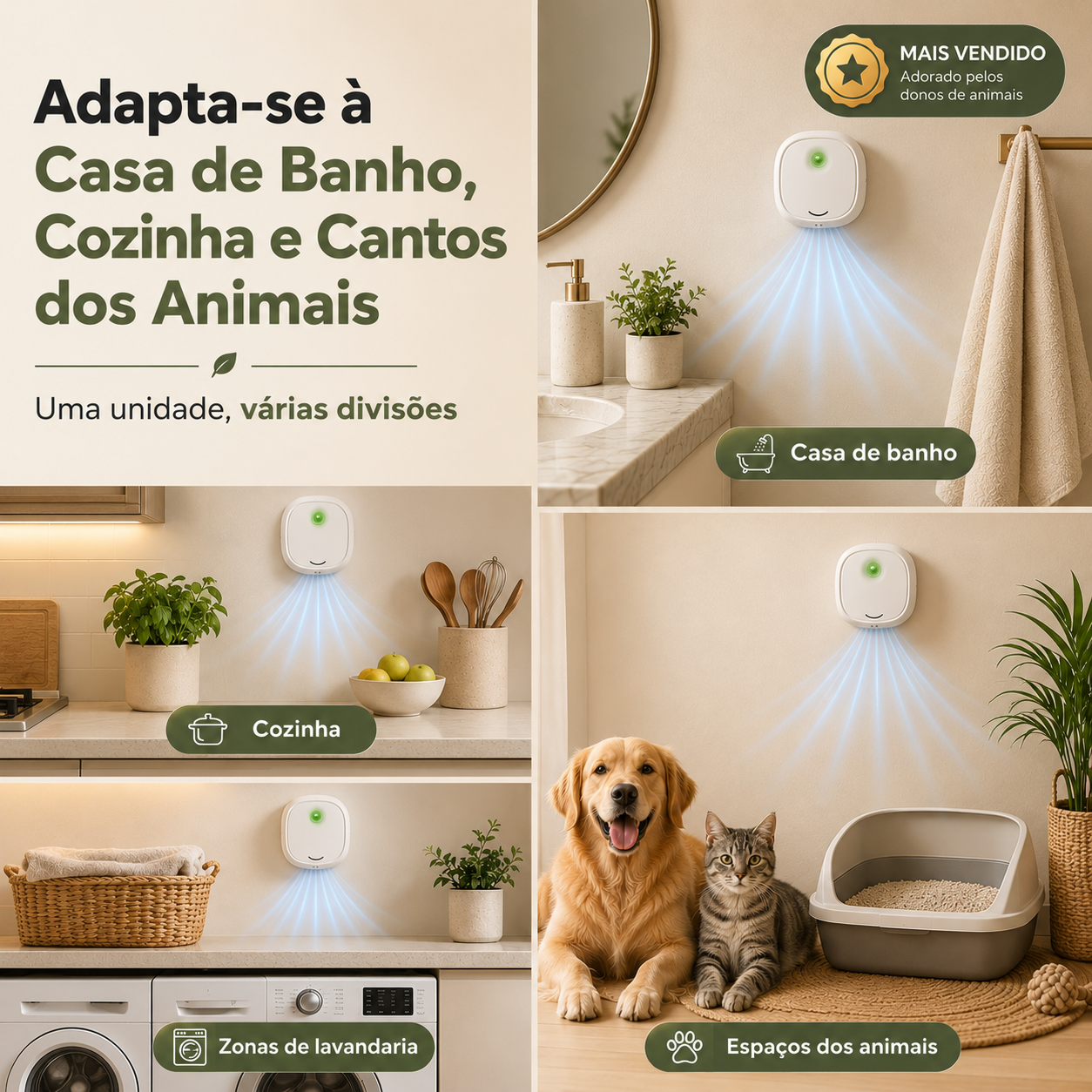 Eliminador Inteligente e Silencioso de Odores de Animais de Estimação