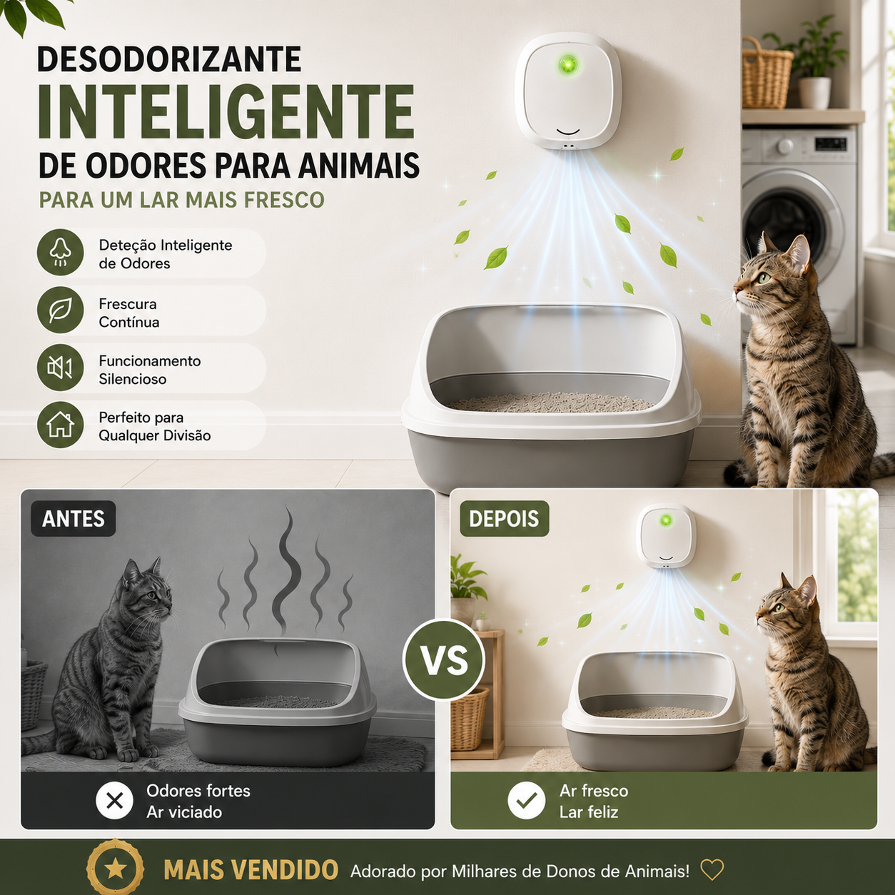 Eliminador Inteligente e Silencioso de Odores de Animais de Estimação